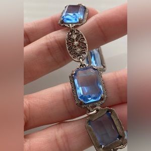Vintage Blue Glass Sterling Filigree Bracelet